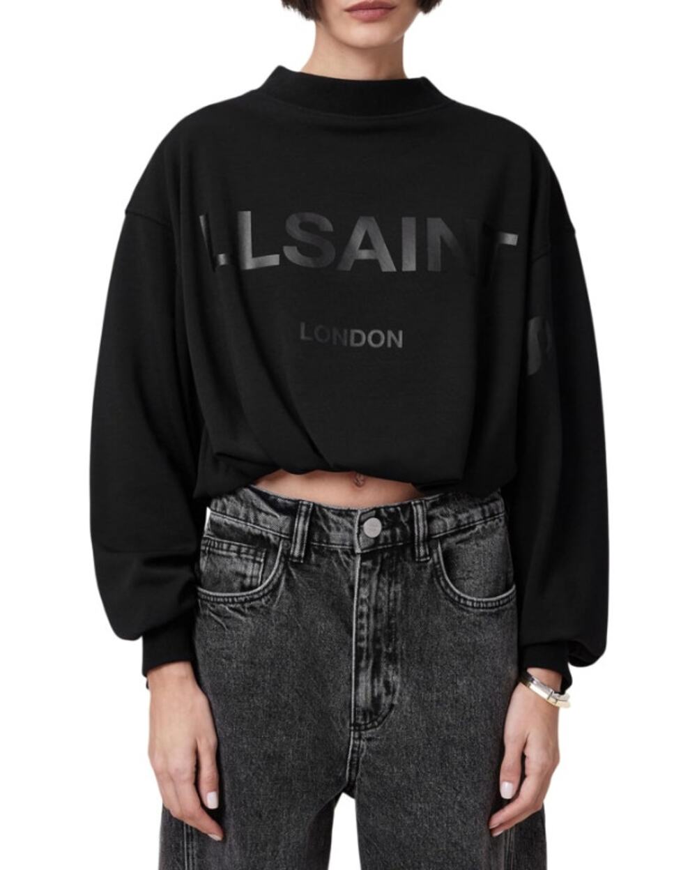 ALLSAINTS Women's Biggy Aster Sweatshirt Medium Black Tonal Logo NWT